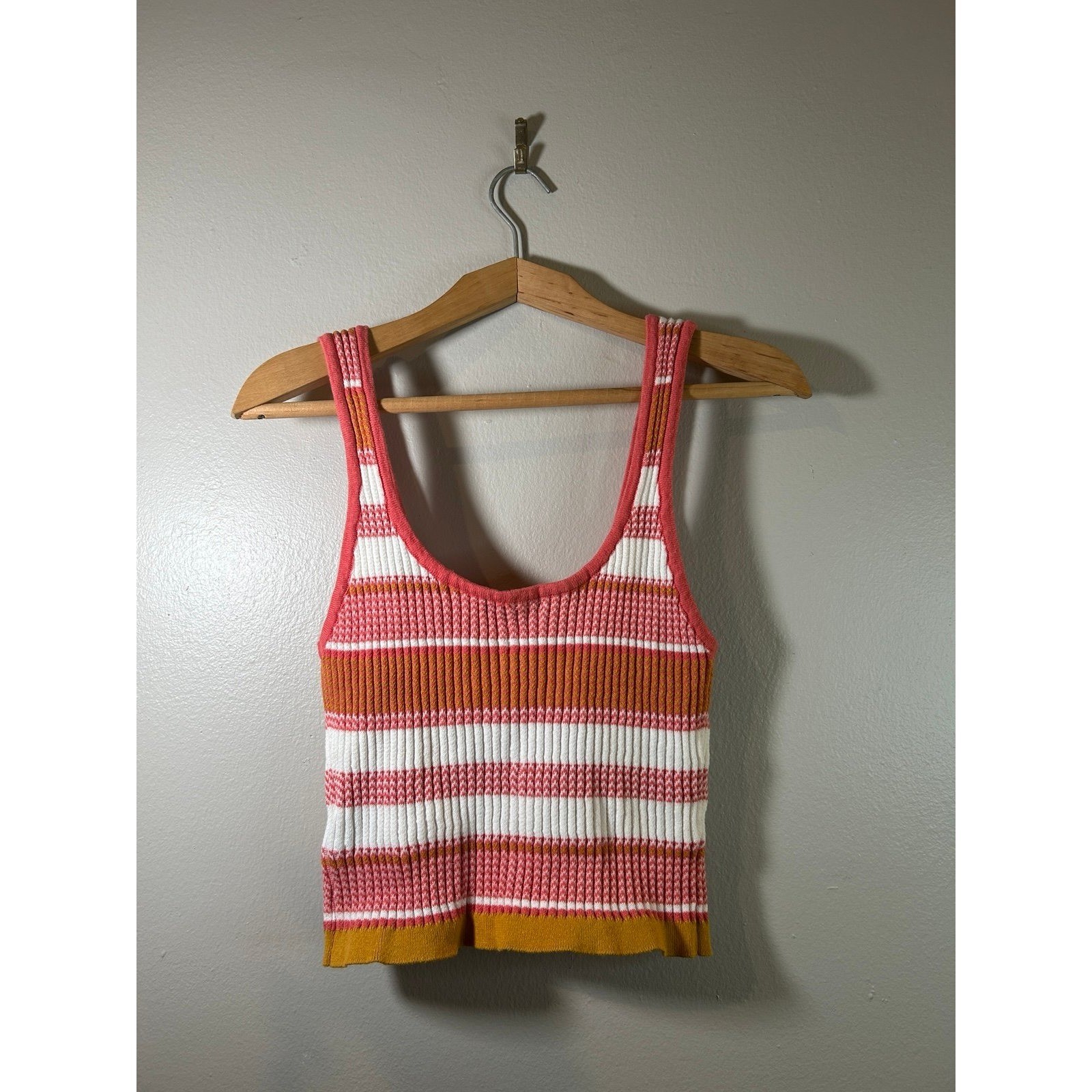 Kitschy Top Retro Multicolor Striped Ribbed Knit Soft Granola Layering Crop Tank