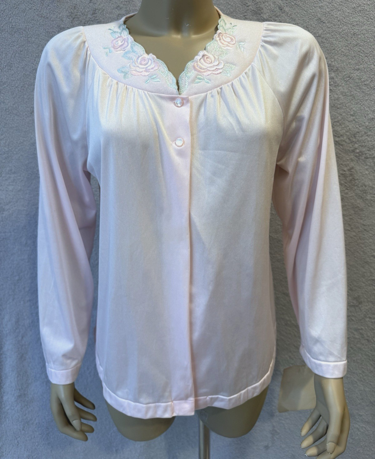 Vtg SHADOWLINE Bed Jacket Robe, Pink w/ Embroidery Sz S/M, NOS w/Tag Cottagecore