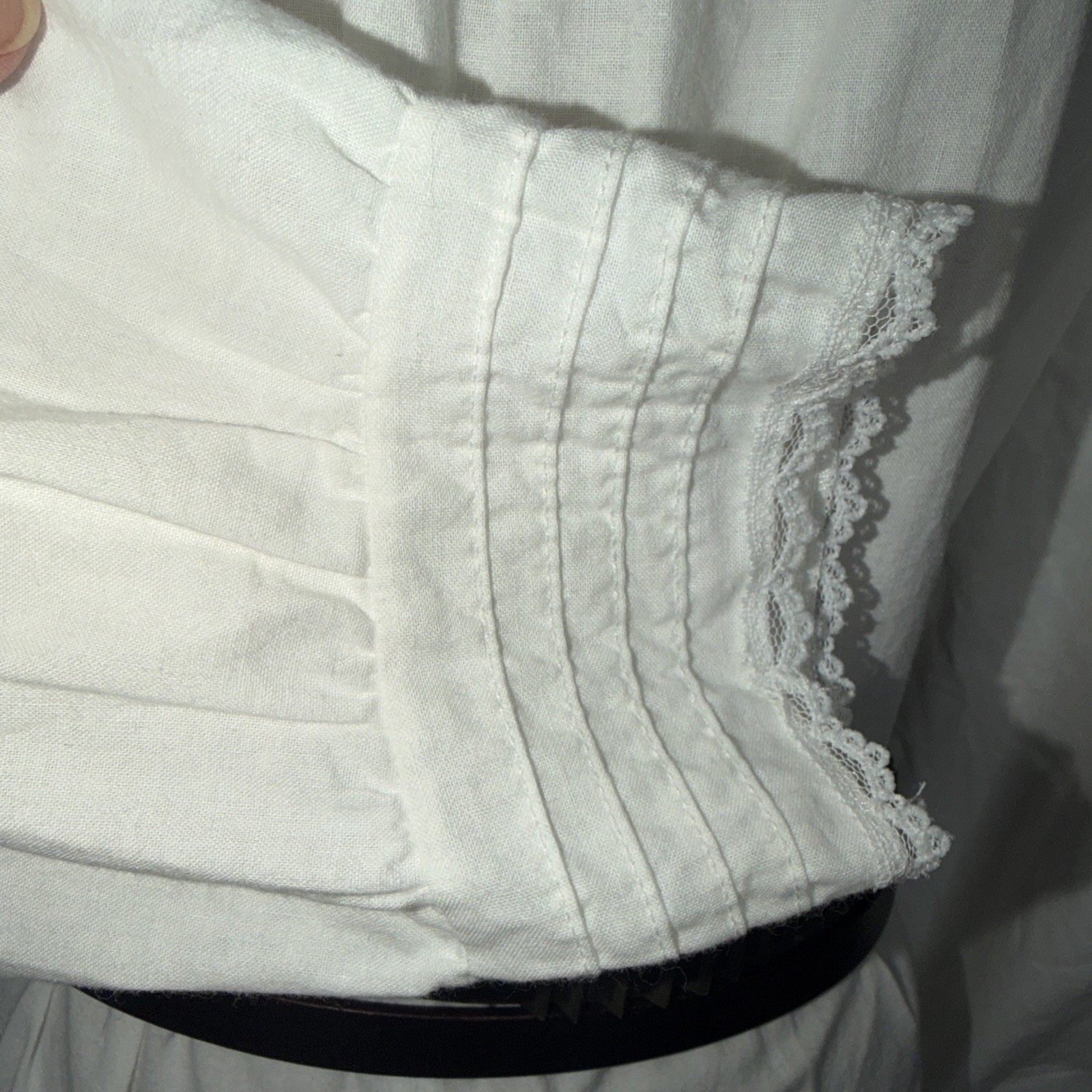 Vintage Periwinkle White Long Peasant Boho Dress High Neck Lace Ruffle Sz S USA