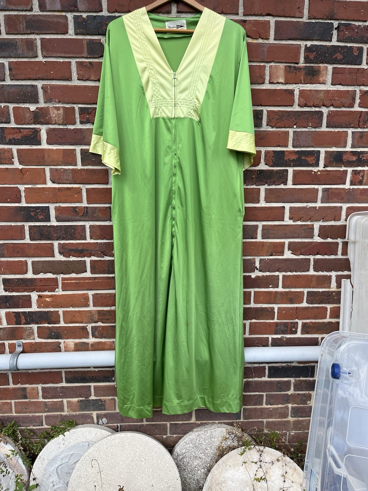 Gorgeous Vintage Kaftan Green 1/4 Zip Shadow Line MCM 60s 70s Large