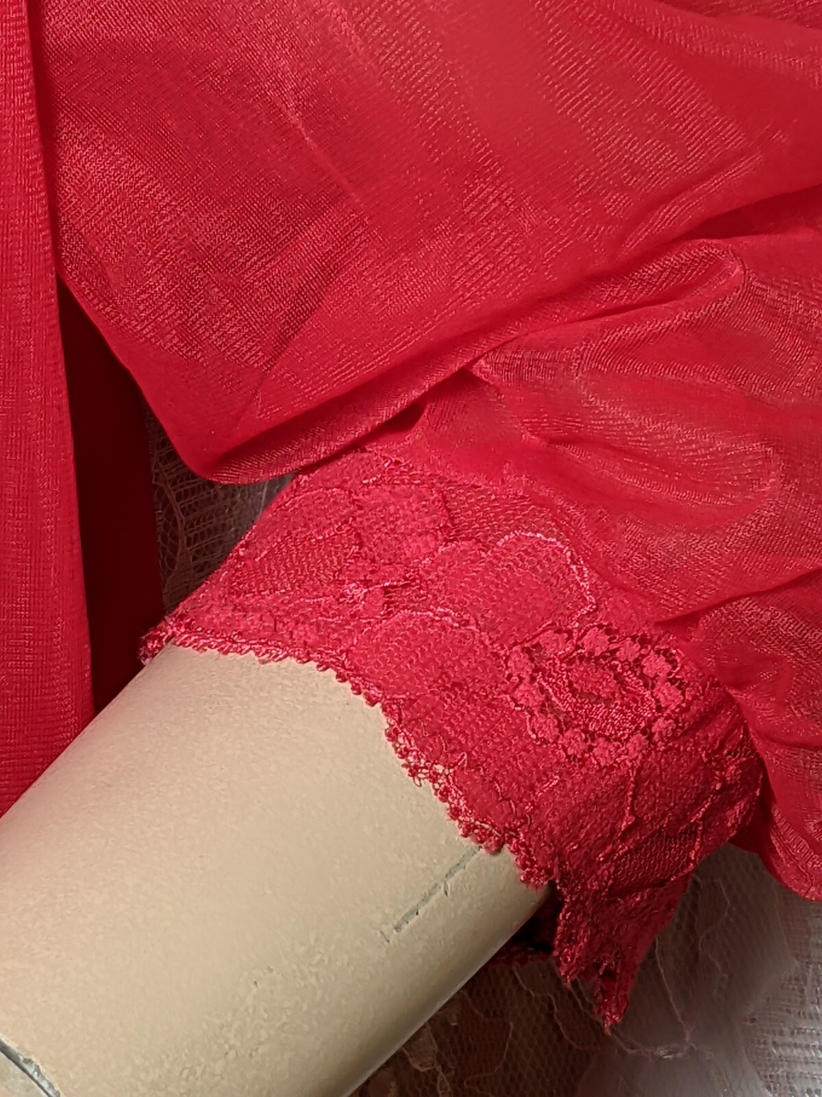 Vintage TEXSHEEN Red DOUBLE CHIFFON Lingerie Dress Satin Buttons Peignoir Robe M