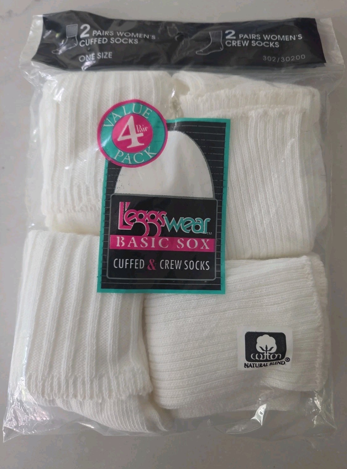 L&rsquo;eggsWear Basic Sox 2 Cuffed & 2 Crew Socks, One Size, USA, Leggs Wear Sox