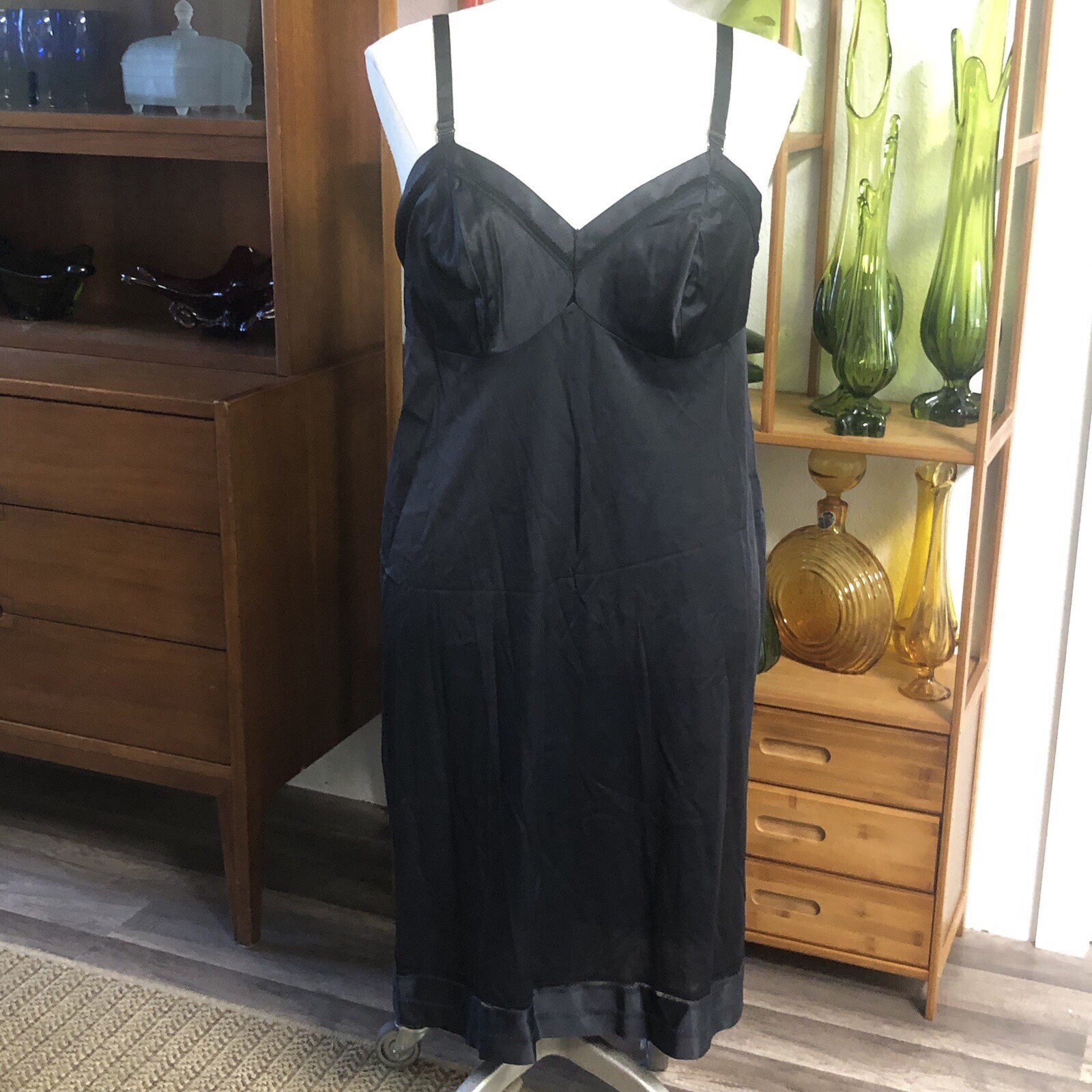 Vintage Black Nylon Full Slip Nightgown Size 36” Bust Length 41”