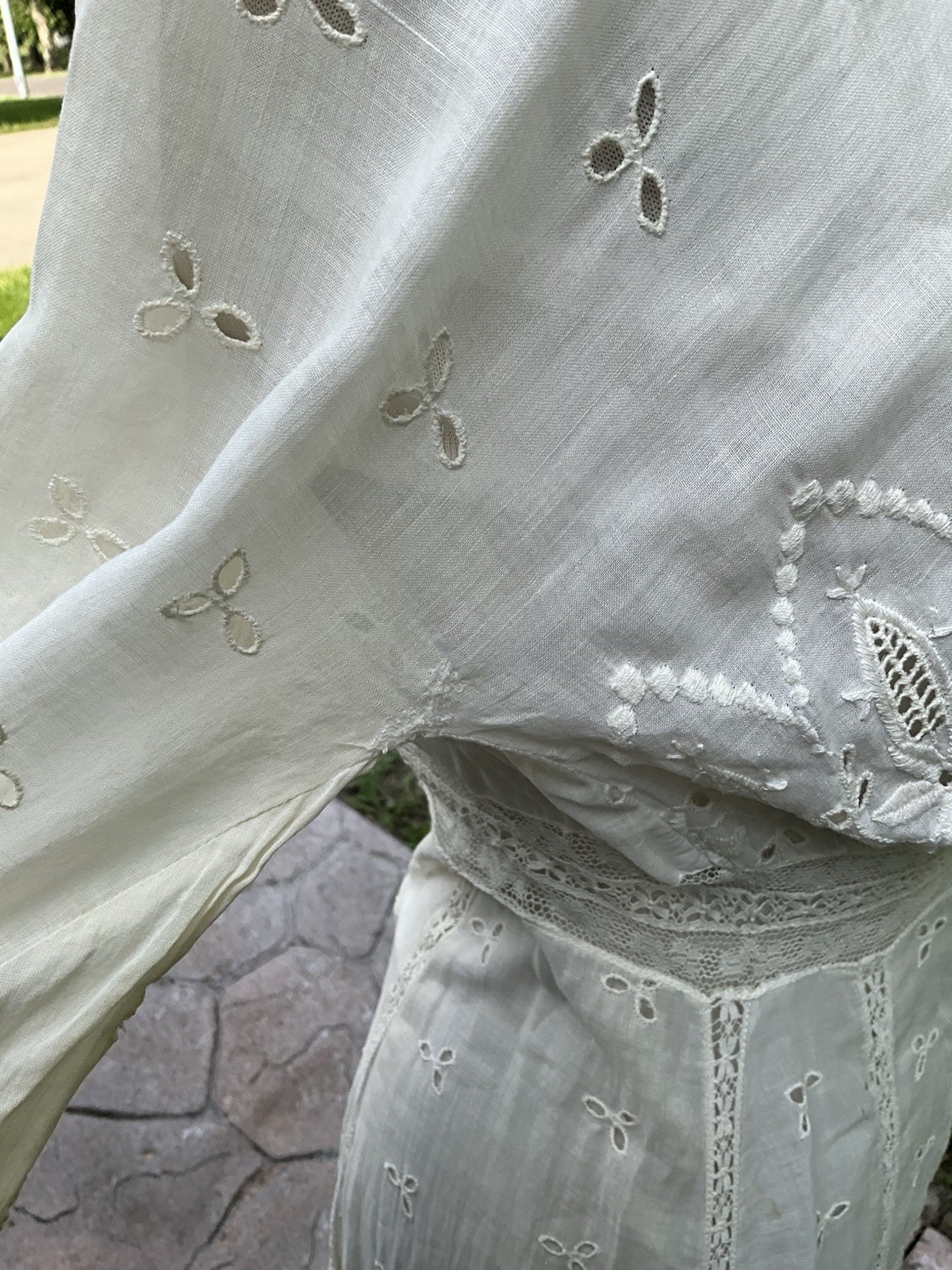 Antique Edwardian White Cotton Lace Dress Eyelet Whitework Embroidery Vintage