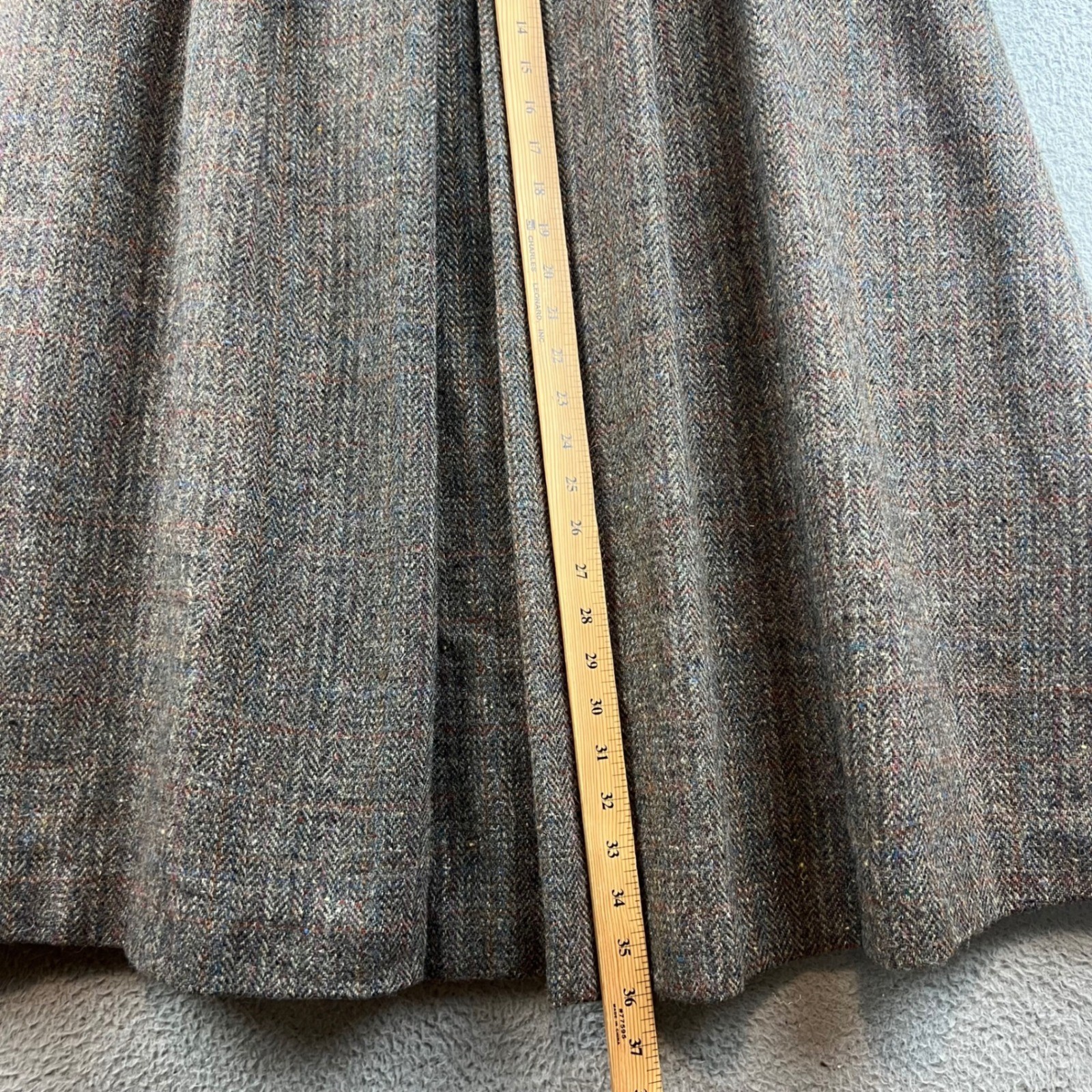 Vintage Brown Herringbone Tweed Wool Maxi Skirt Pleated High Waist Pockets 10