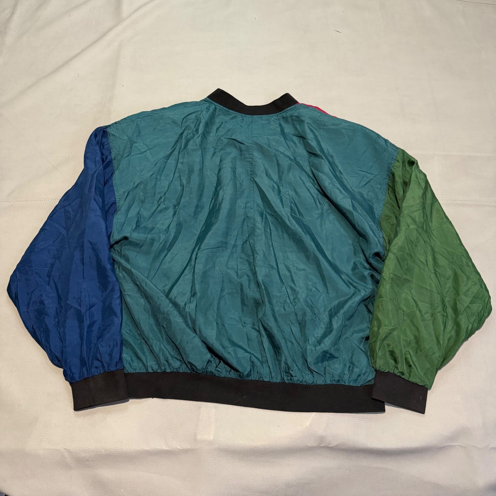 VTG Protest 100% Silk Colorblock Bomber Jacket Shoulder Pad Multicolor L-6858