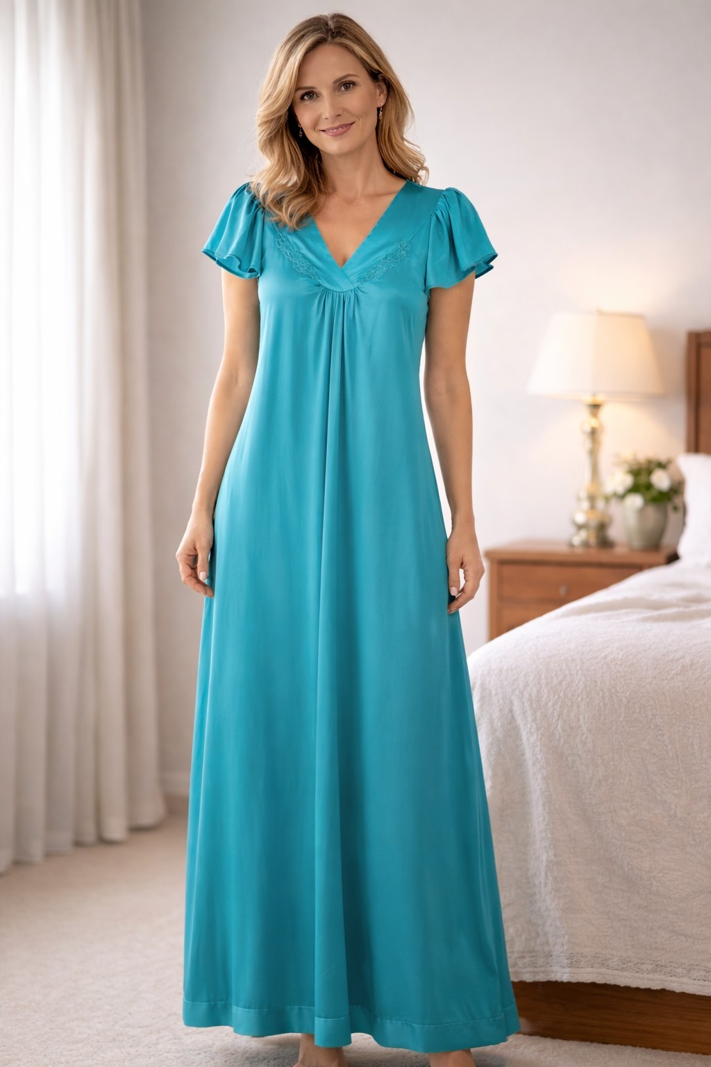 Vintage Vanity Fair Made In The USA Women&rsquo;s Nightgown Dark Teal Green Maxi Sz M