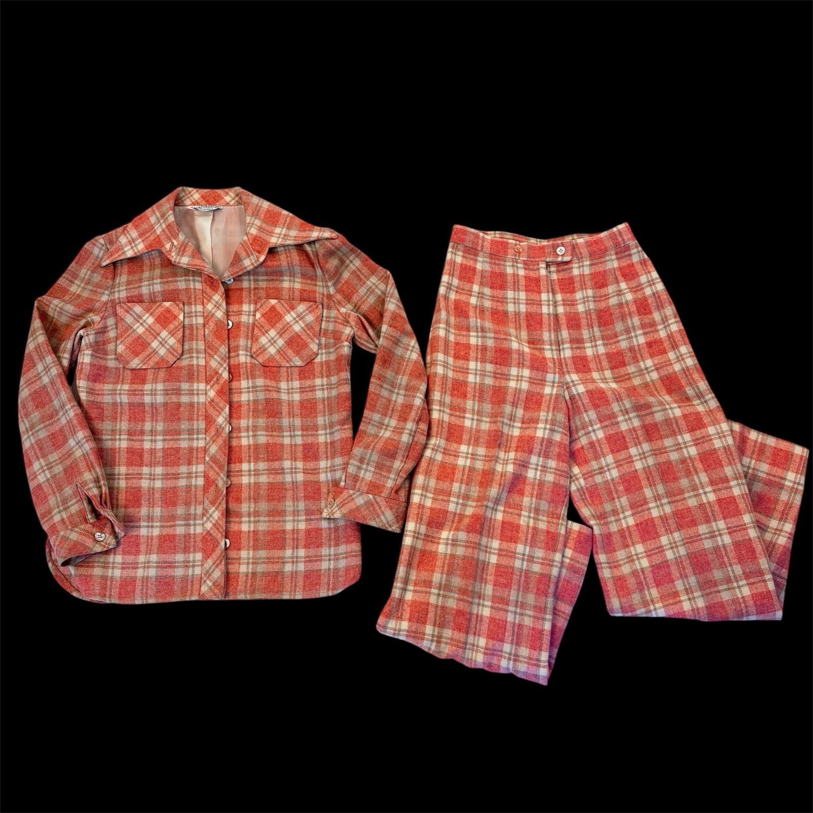 Plaid Suit Jacket Pants Pink WOOL Sz 10 and Sz 8 Vintage Retro 70&rsquo;s The Villager