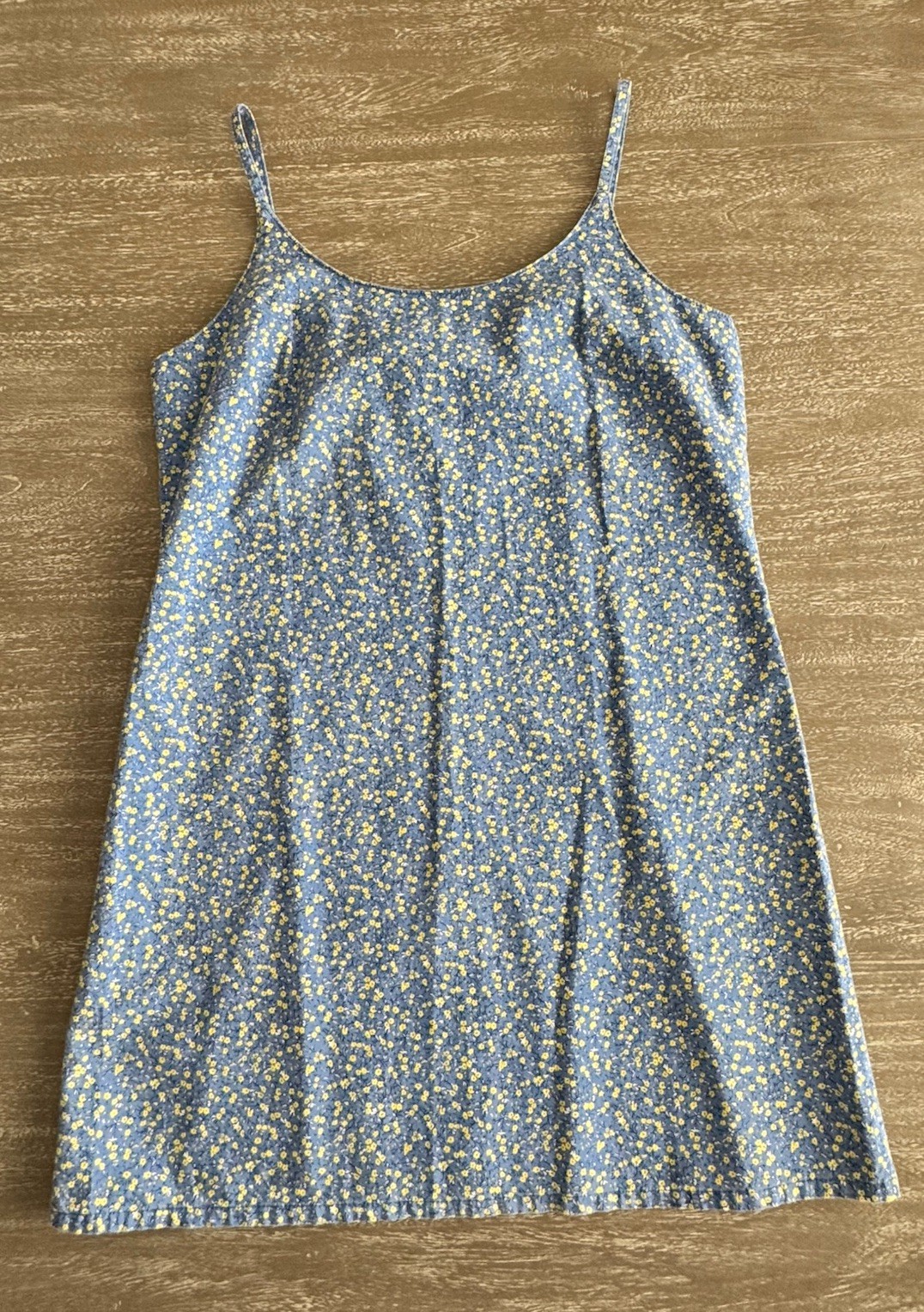 California Concepts 90s Vintage Blue & Yellow Floral Cotton Mini Dress Y2K