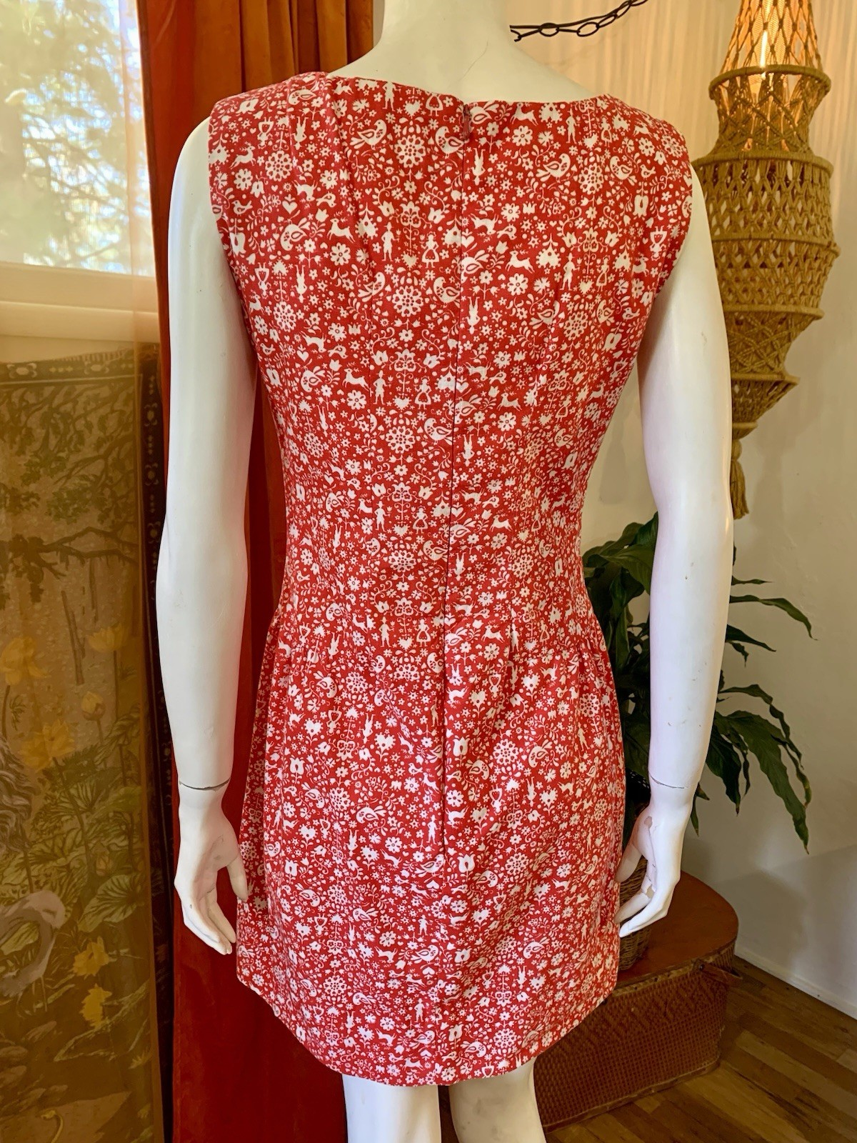 1960s vintage red FOLK ART novelty print rockabilly Dress & matching Mens Shirt