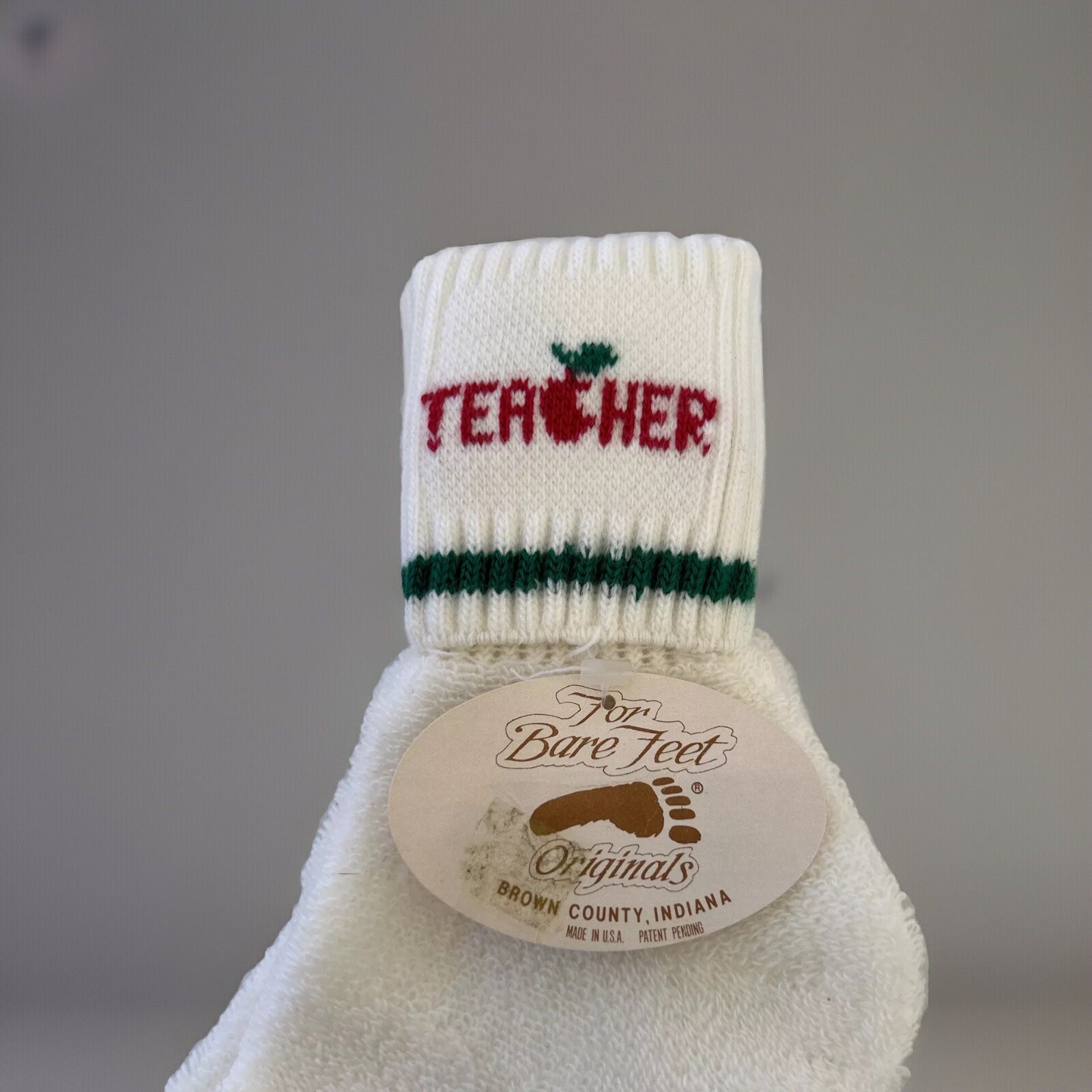 VTG Socks Teacher School for Bare Feet USA Quarter 90s 9-11 White Acrylic Blend