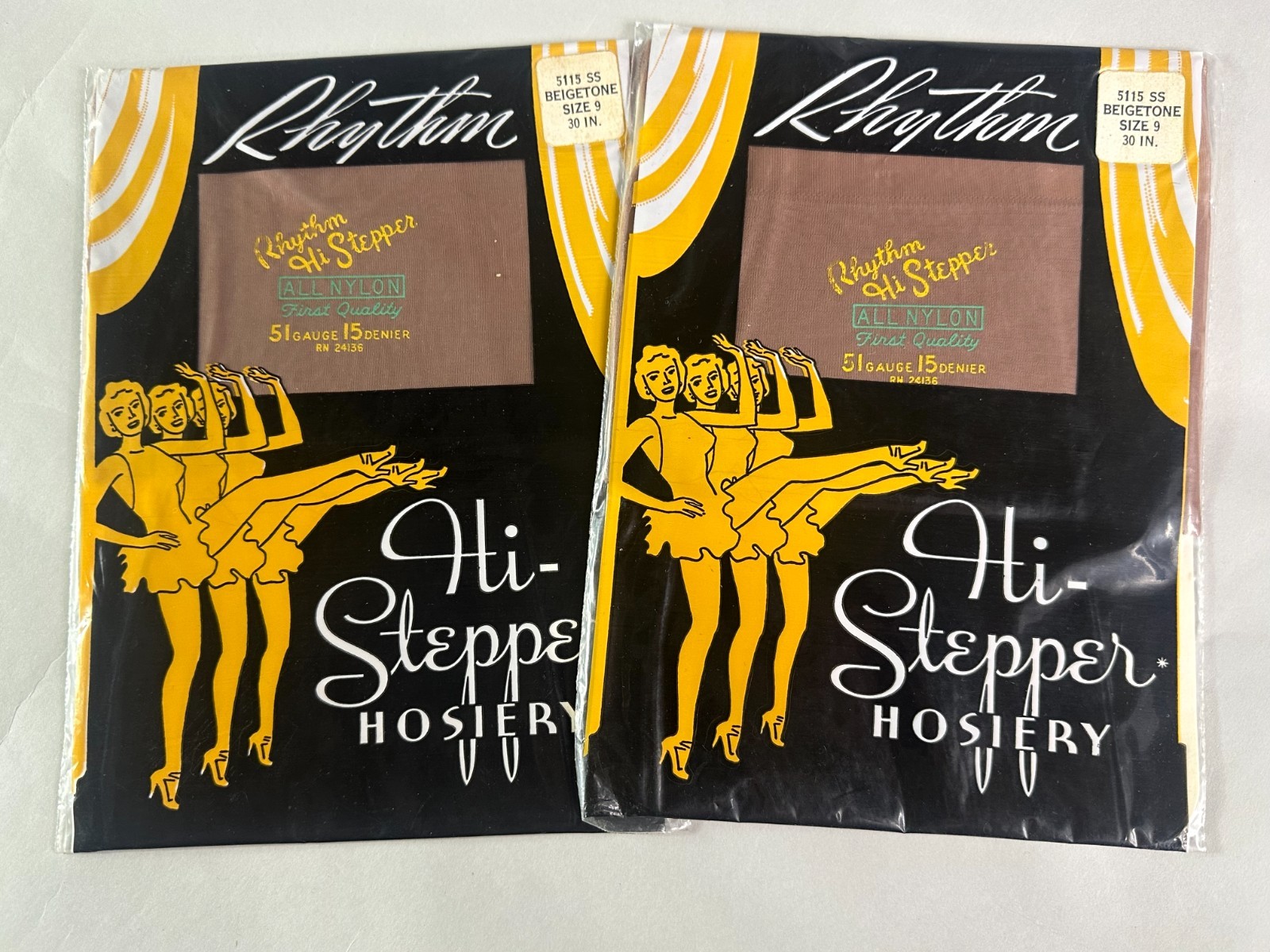 Two Pairs Rhythm Hi- Stepper Beigetone Size 9- 30 in Nylon Stockings