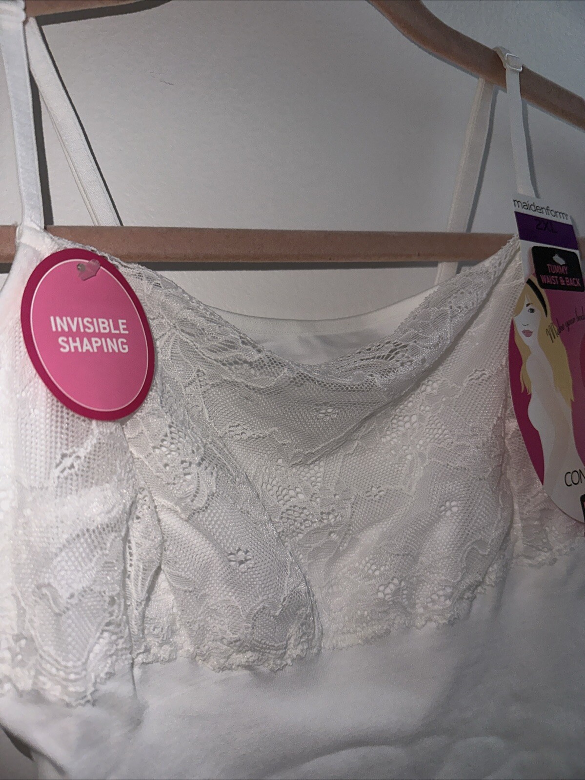 MAIDENFORM 12598 Sz:2XL-White Control It Lace Bodice Everyday Control Camisole