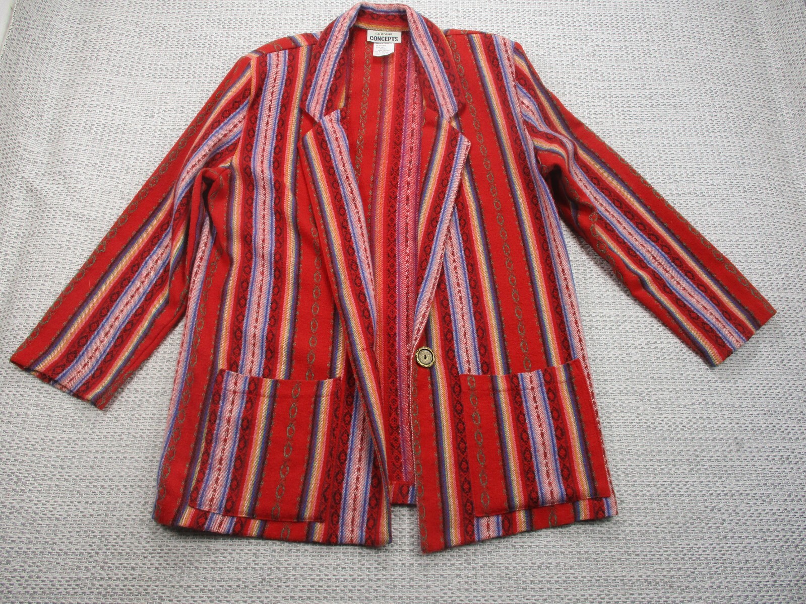 VTG CALIFORNIA CONCEPTS Blazer Sportcoat Jacket Sz Medium Stipe Aztec Southwest
