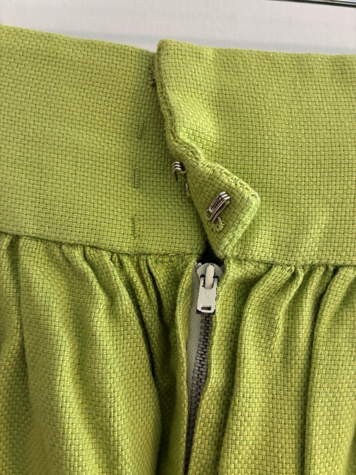 vtg 1970s Handmade Embroidered Lime Green long skirt GEORGOUS waist 29in