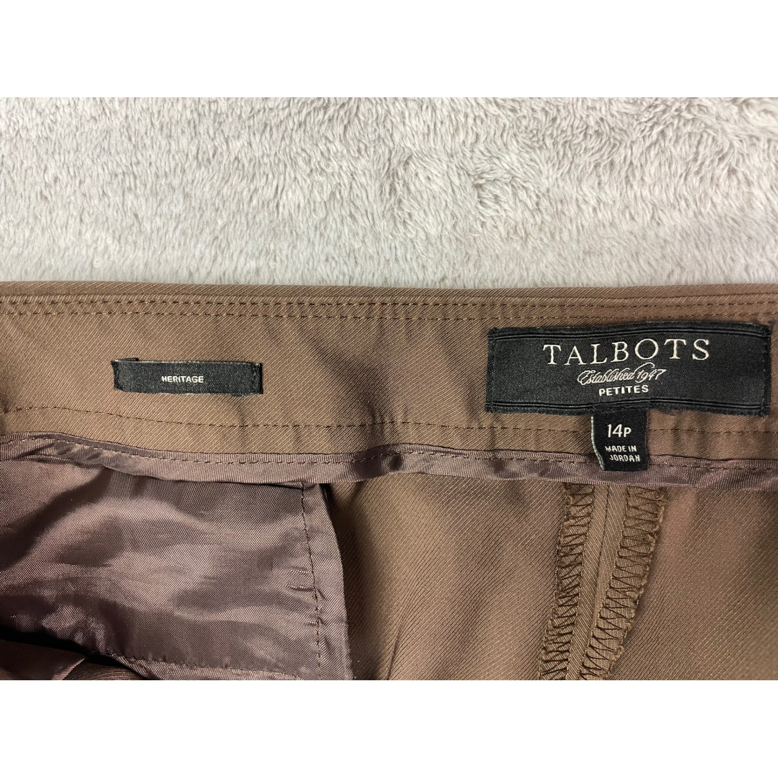 TALBOTS Heritage Ankle Pants 14P Petites Brown Cotton Blend Stretch Work Flaw