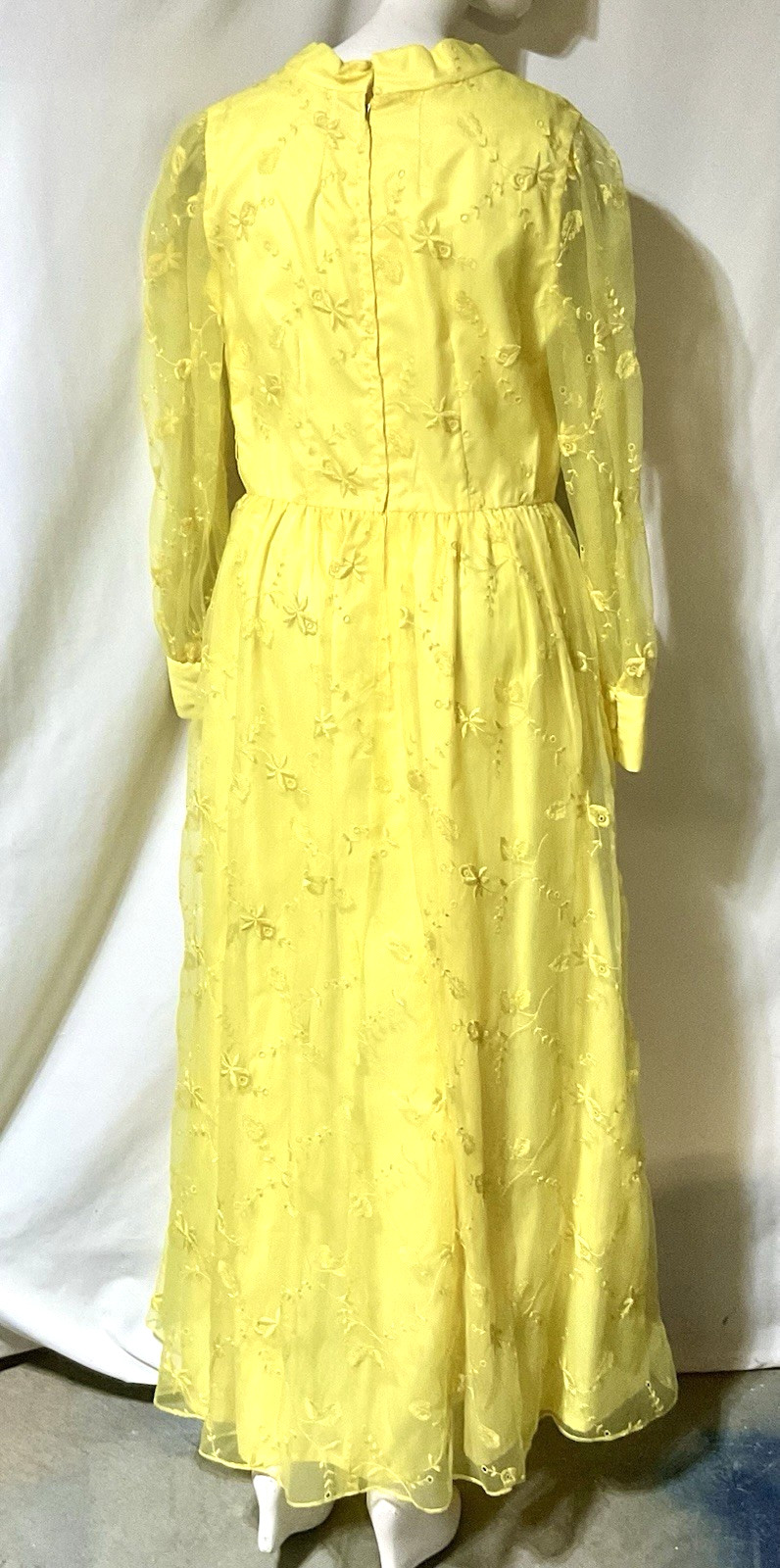 Vintage 1960s Bridesmaid Long Dress Women Large Yellow Empire Waist Polyester