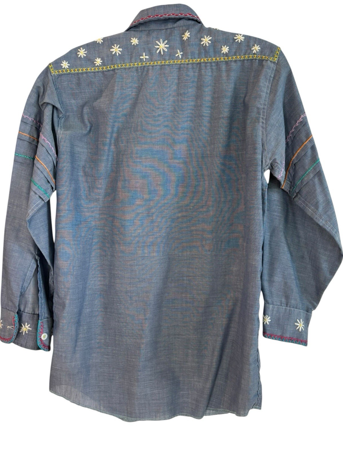 Washington Dee Cee Vintage Chambray Shirt Embroidered Floral USA M