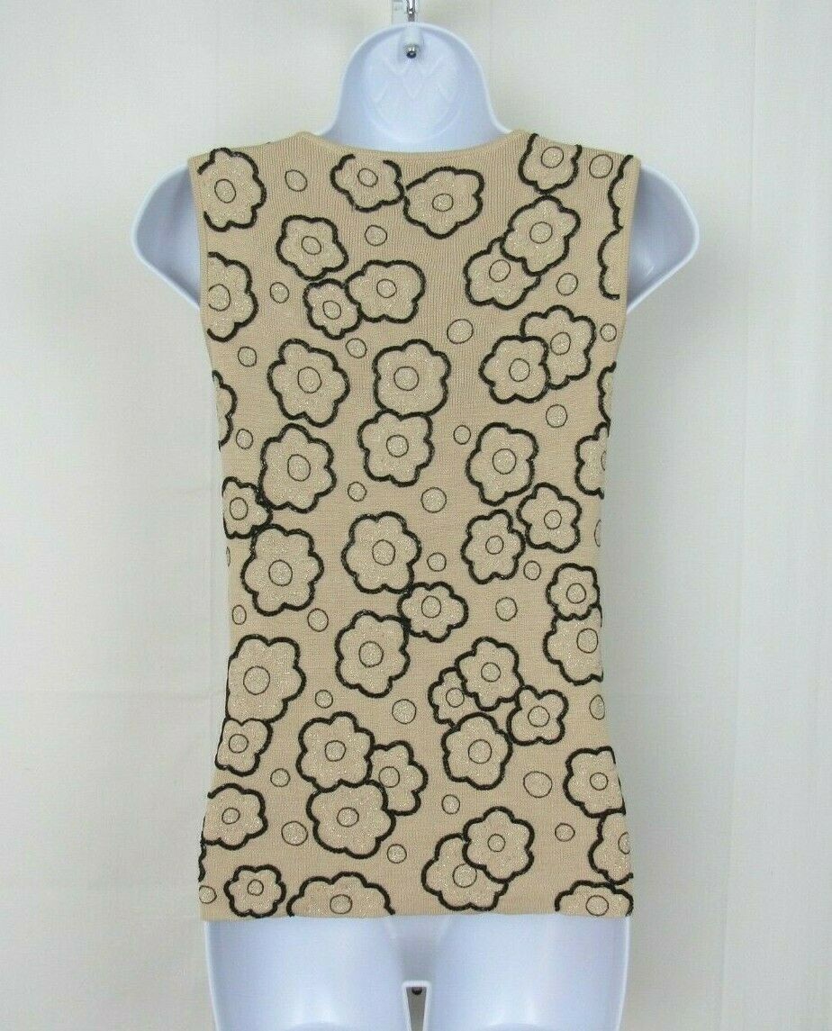 VTG 1990s 2000s MOD ANN TAYLOR SILK BEADED SLEEVELESS TOP SIZE MEDIUM TAN BLACK