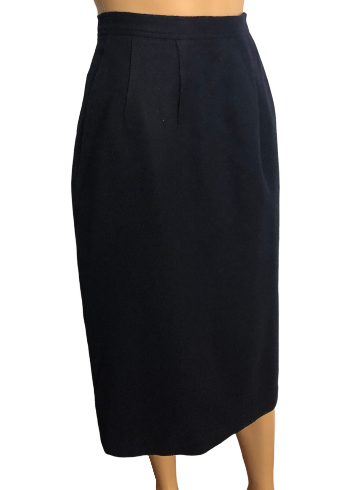 vtg BRETTON PLACE Navy Blue Wool Skirt Sz 10 Slight A-Line Pckts Lined