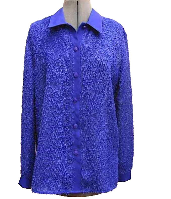 Purple Button Up Shirt Fringe Textured Long Sleeve Vintage Brenda Goode Size S