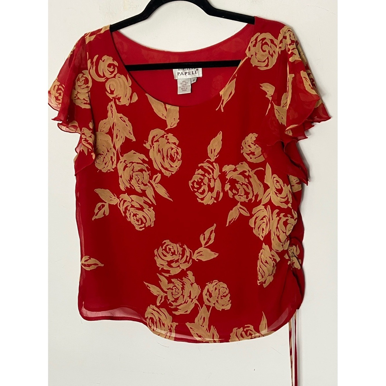 Vintage Adrianna Papell Silk Floral Blouse Top 16 XL