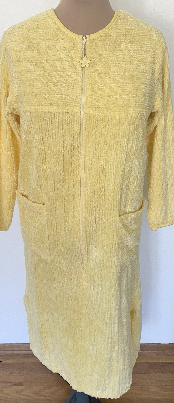 Vintage 80s Yellow Chenille Robe *Small* STAN HERMAN Yellow Terry Caftan