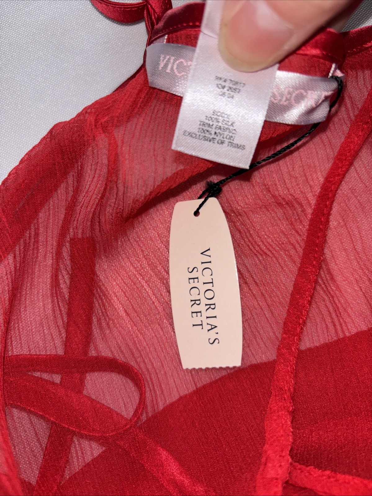 Vintage Victoria’s Secret Red 100% Silk Babydoll Sheer Mesh Floral NWT M Gown