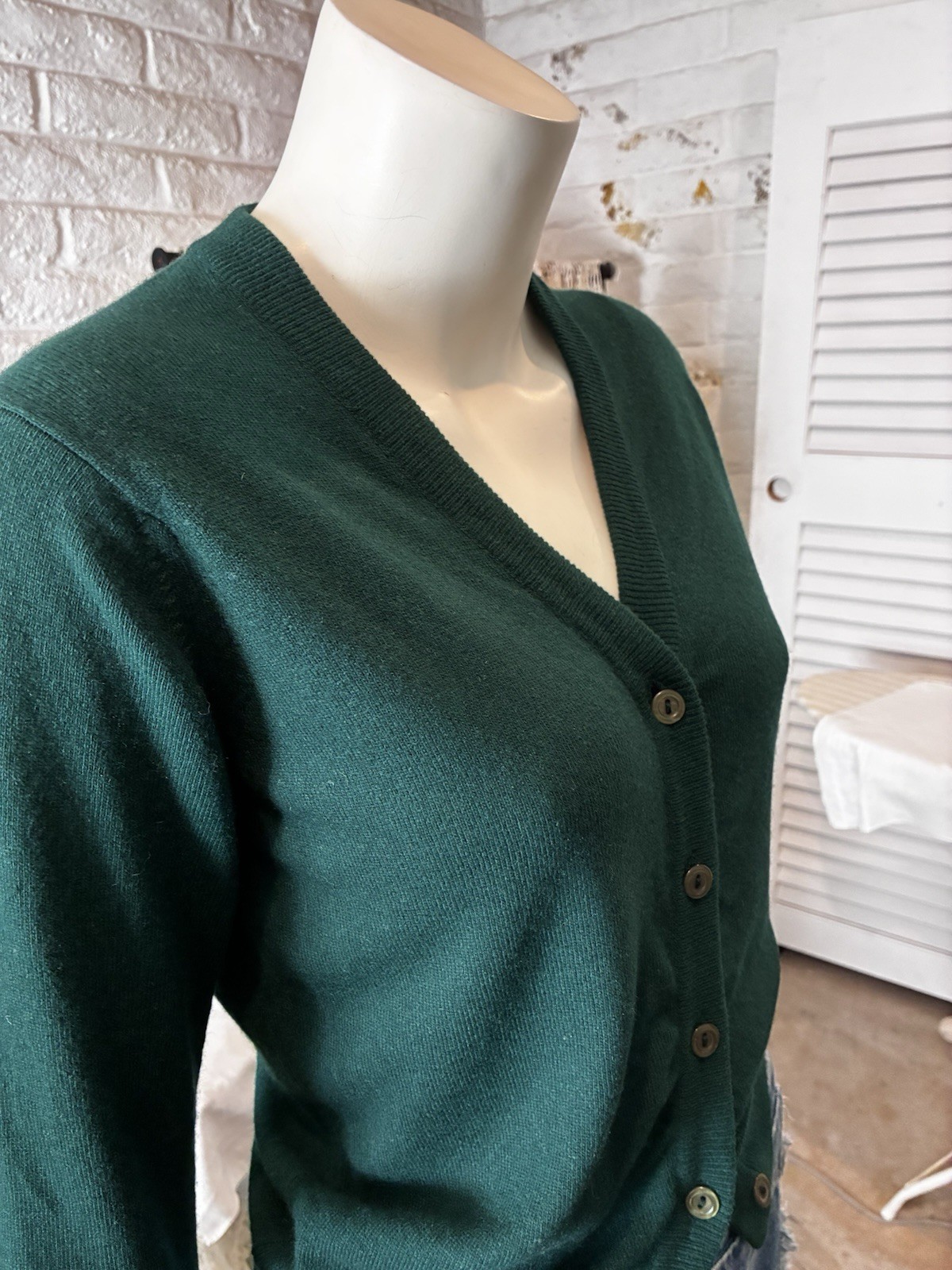 Vintage Harrods Wool Cashmere Blend Cardigan Dk Green S