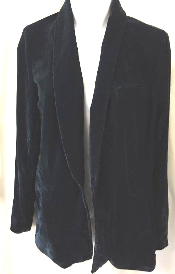 VTG Dark Teal soft Velvet Smoking Jacket /blazer small / silver buttons M