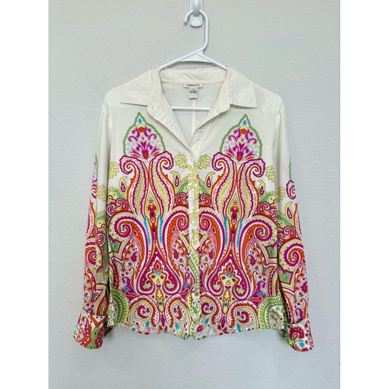 Harold&rsquo;s Retro Vintage Paisley Button Front Blouse Multicolor Long Sleeve Medium