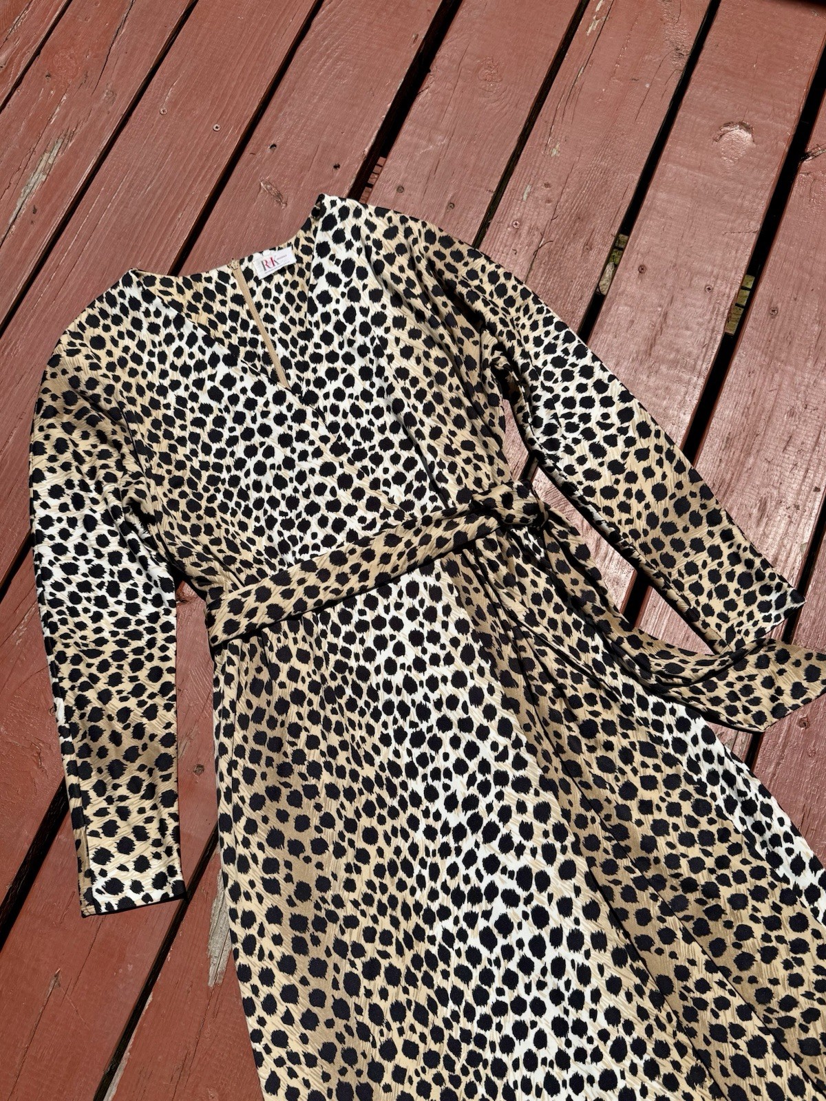 Vintage 70s Leopard Print Batwing Dress with Matching Belt