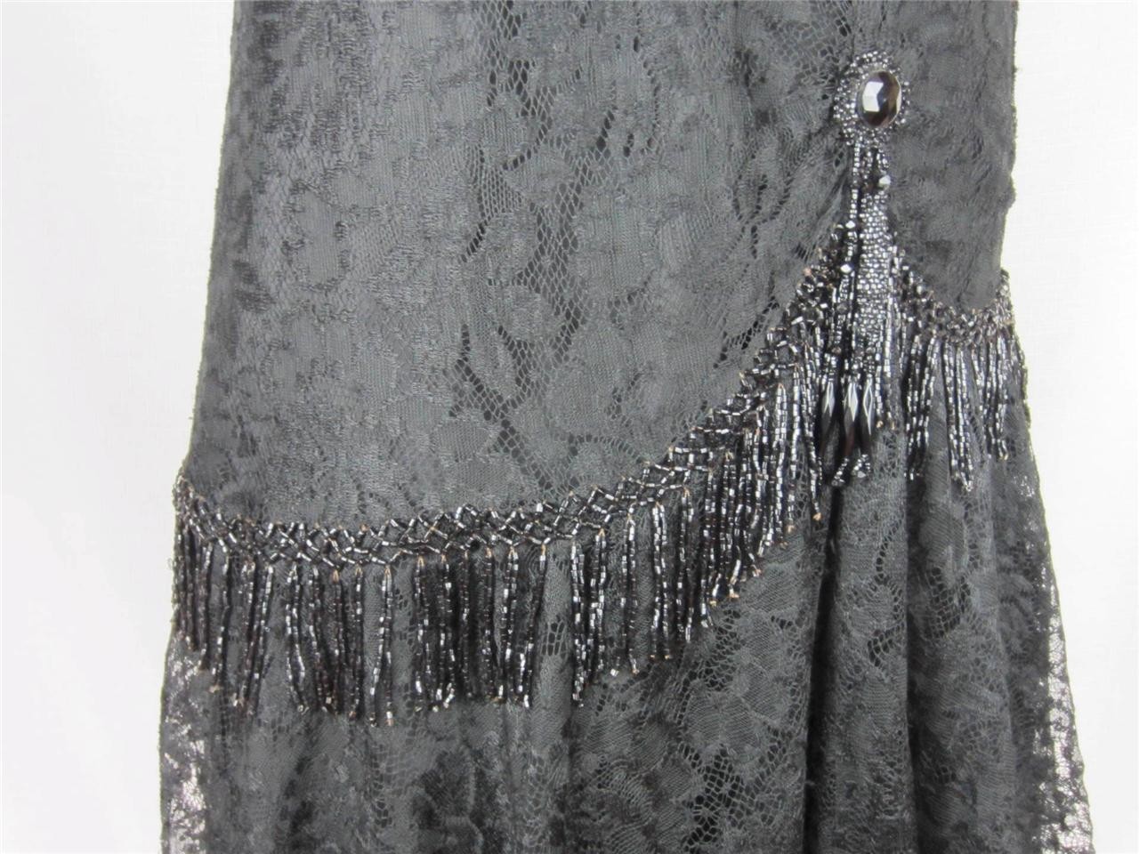 Flapper Dress, Gown Exquisite Beaded Black Lace True VTG 1920s – 30s Paris