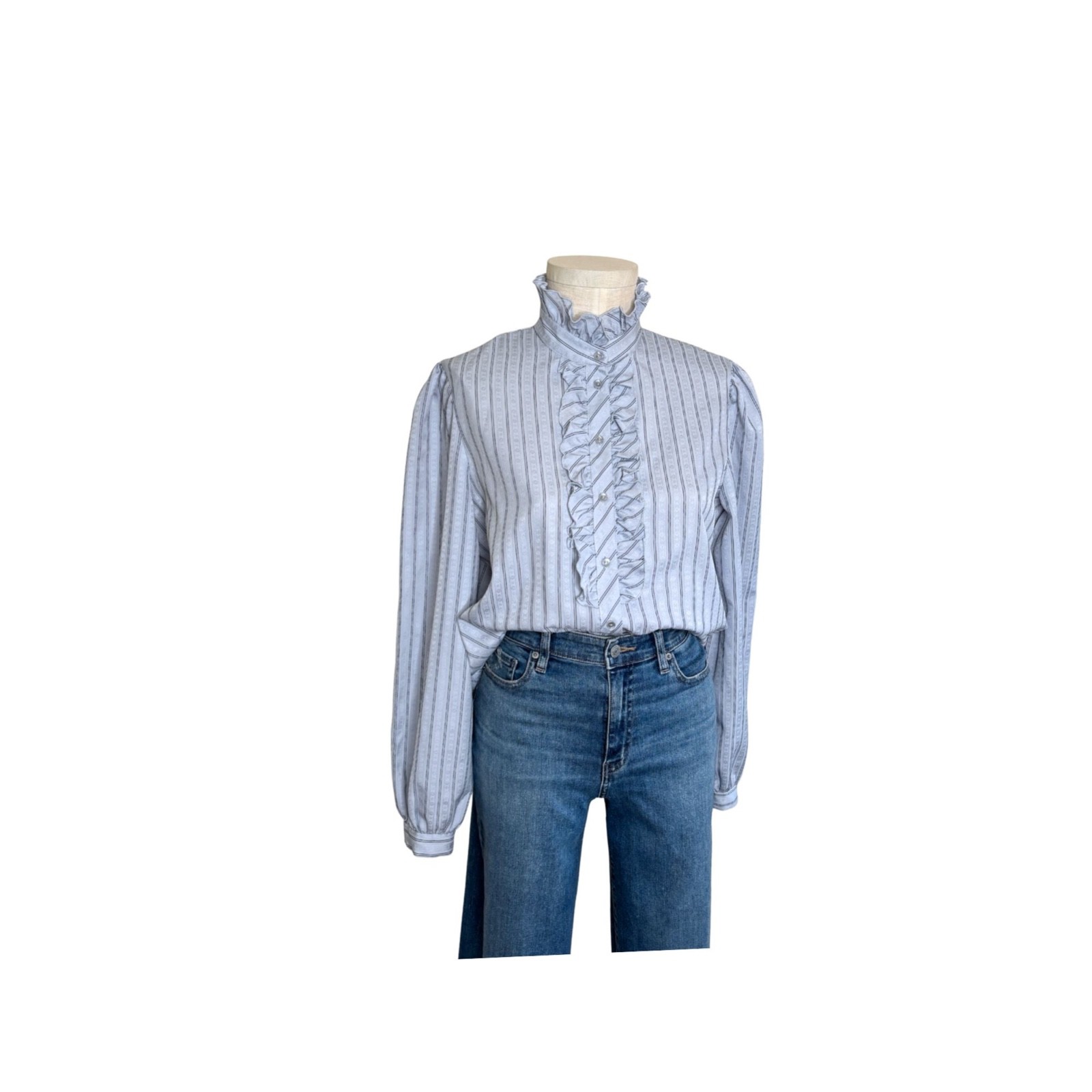 Vintage 80s gray Jonquil ruffle front blouse vintage size 18 bust 44 inches