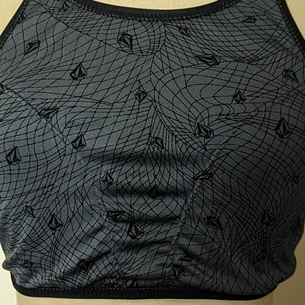 Volcom Halter Simply Solid High Neck Reversible Bikini Top Black Grey Size S/M