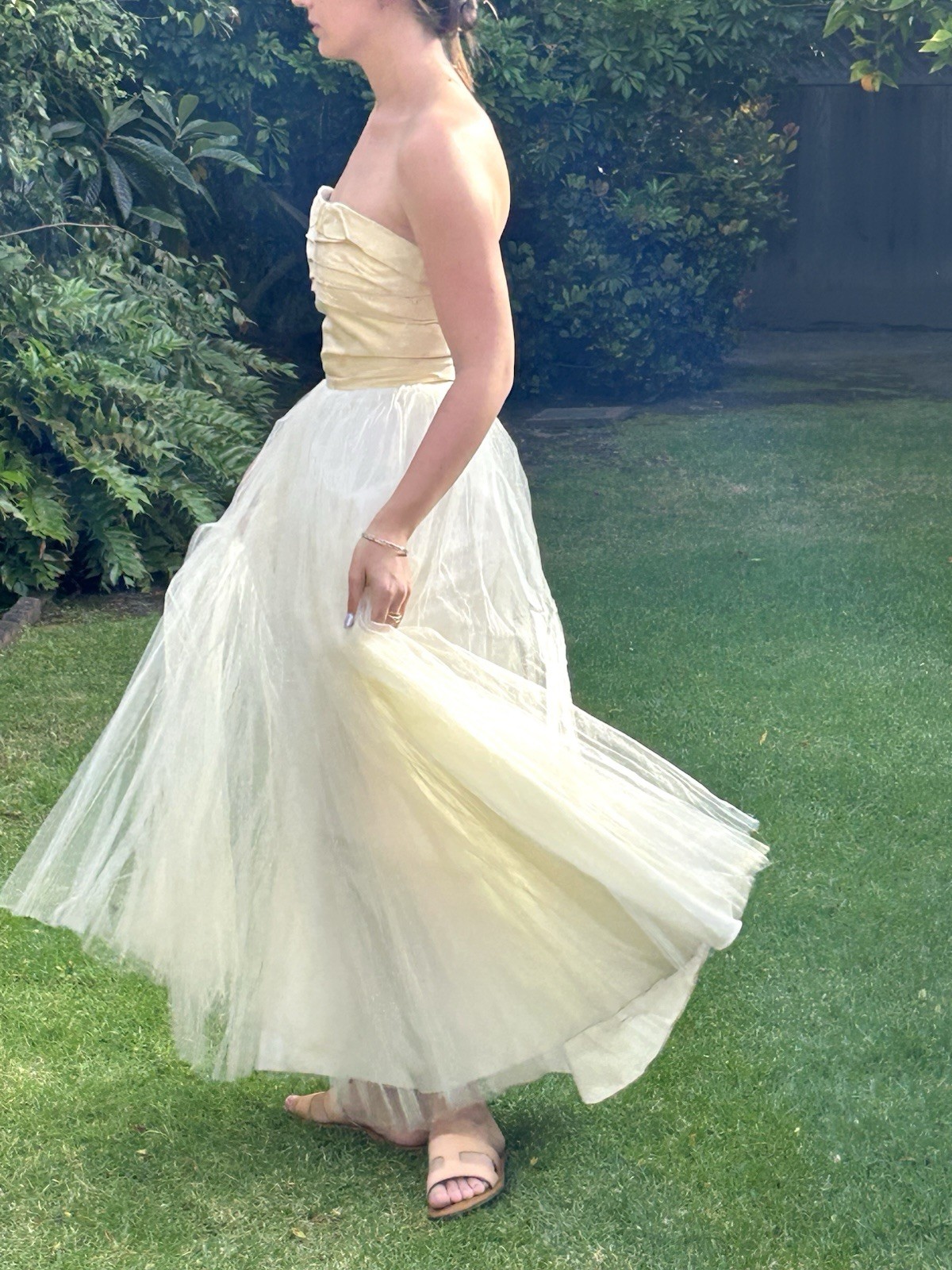 Vintage 50s S Strapless cotillion party Prom dress long Ivory Tulle