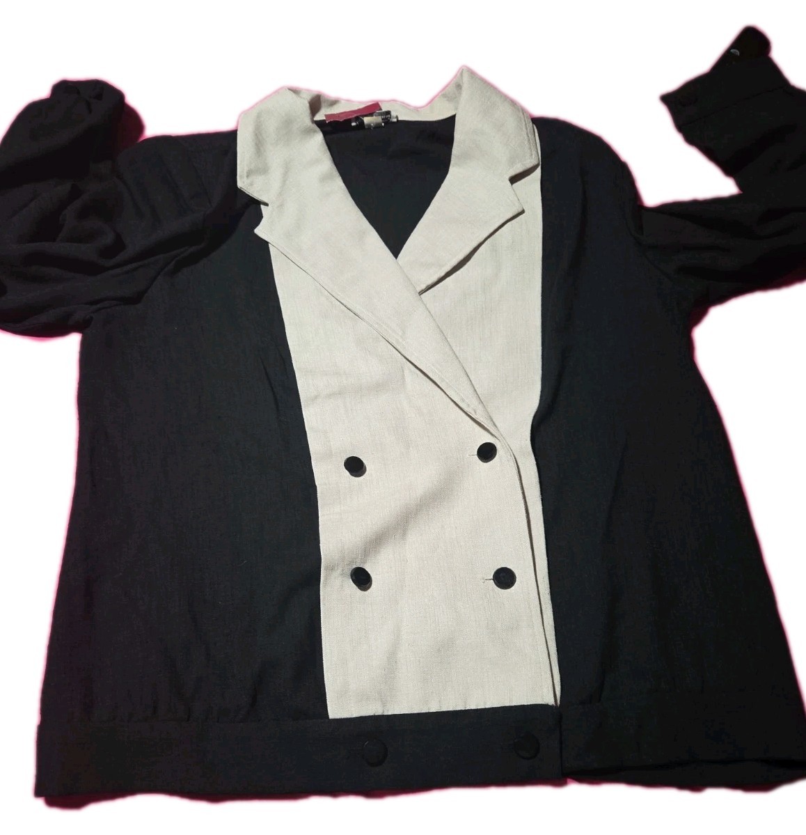 Grace Tone 1990s Vintage Black Double Breasted Large Skirt Set