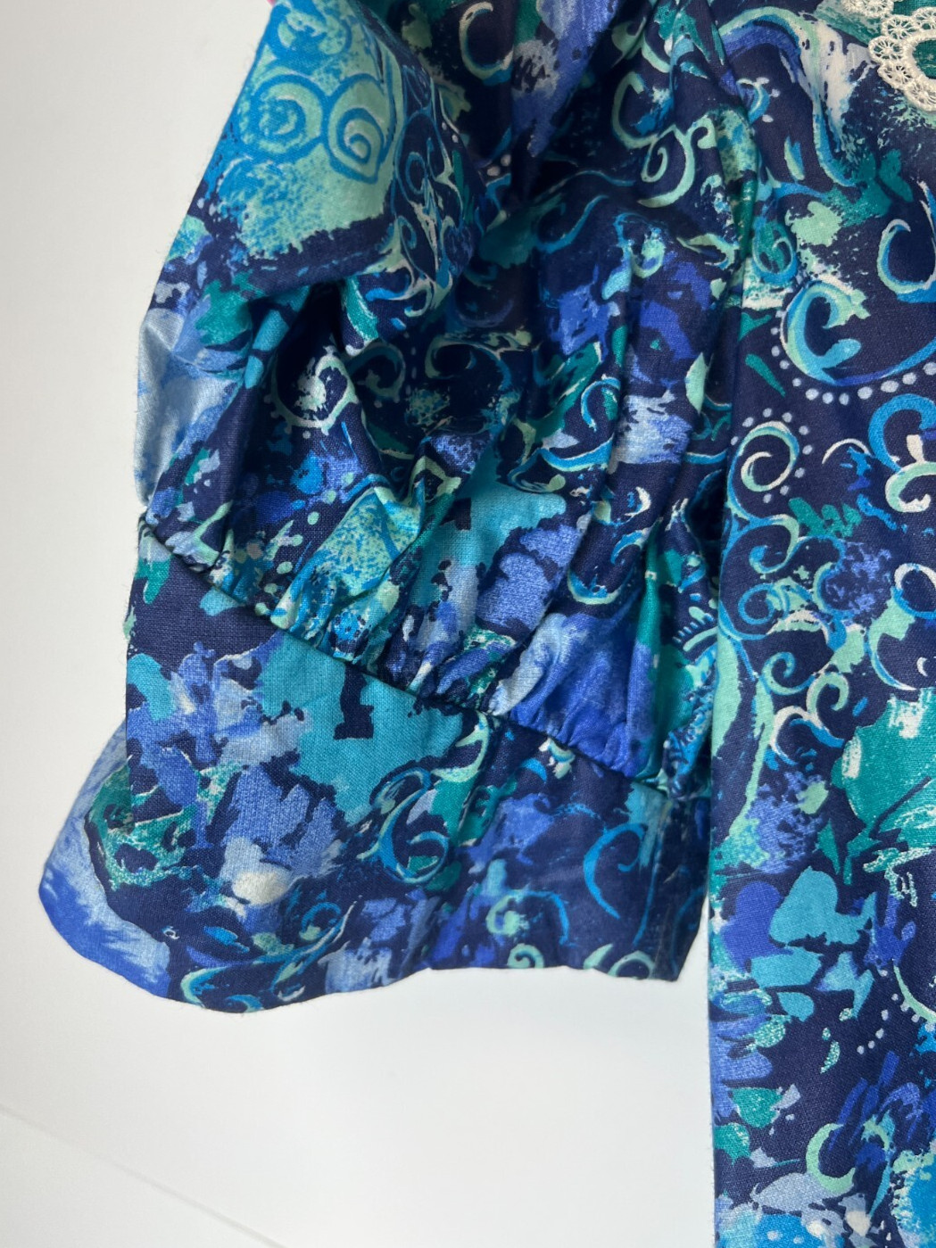 VTG ACT I Women&rsquo;s Size 10 Blue Floral Garden Party Dress Full Skirt Lace Collar