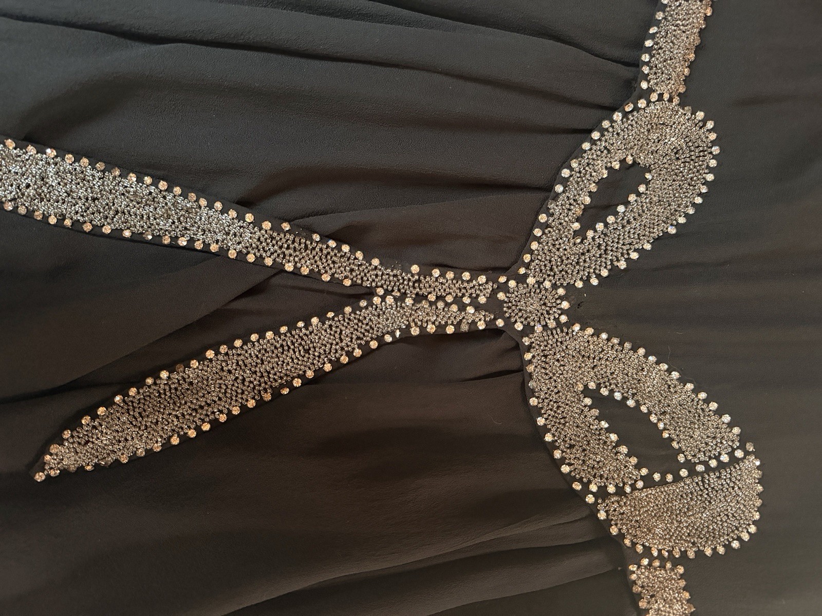 1920s Silk Chiffon Flapper Gown – Trompe L&rsquo;oeil Bead Bow W provenance – Medium