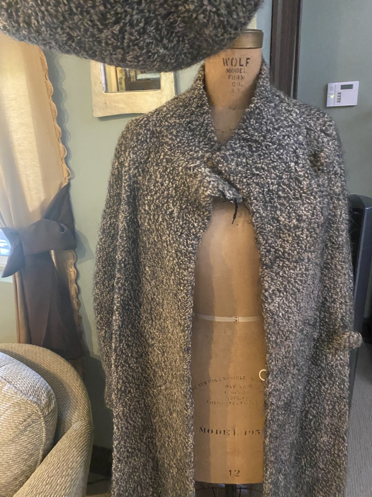 Vintage, Heavy, Hand Made, Knitted Wool Coat 7 Muff Clutch