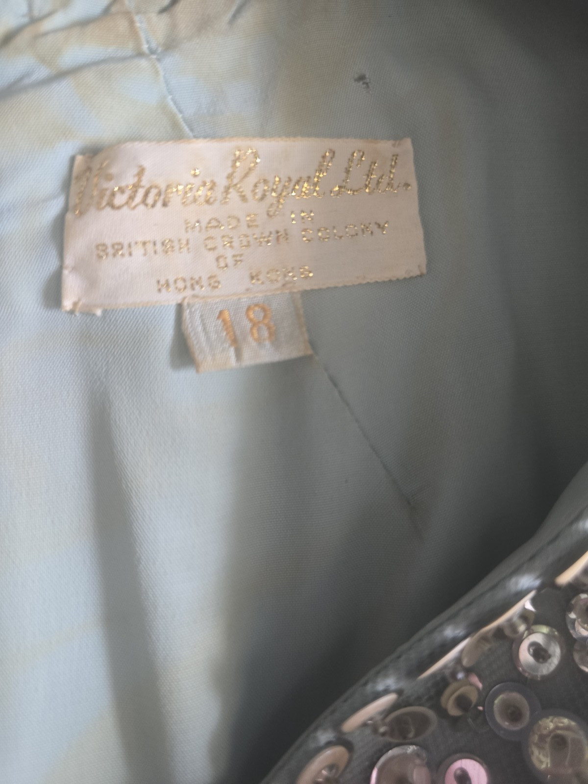Victoria Royal Ltd. Vintage 60s Beaded Ice Blue Silk Formal Prom Dress size 18