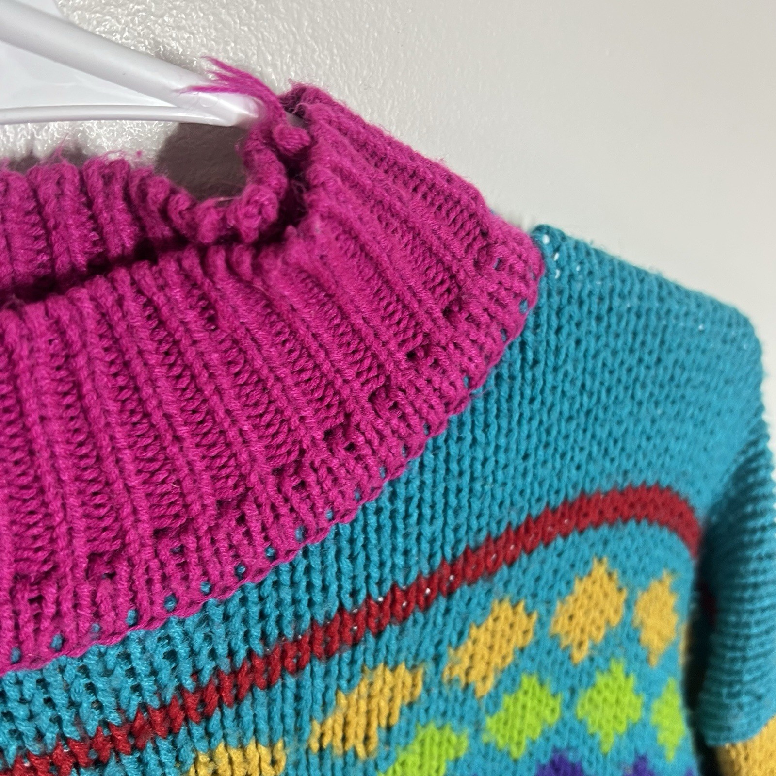 Vtg IVY Multi-color 3D Coogi Style Cable Knit Sweater Acrylic Size M Cosby Mock