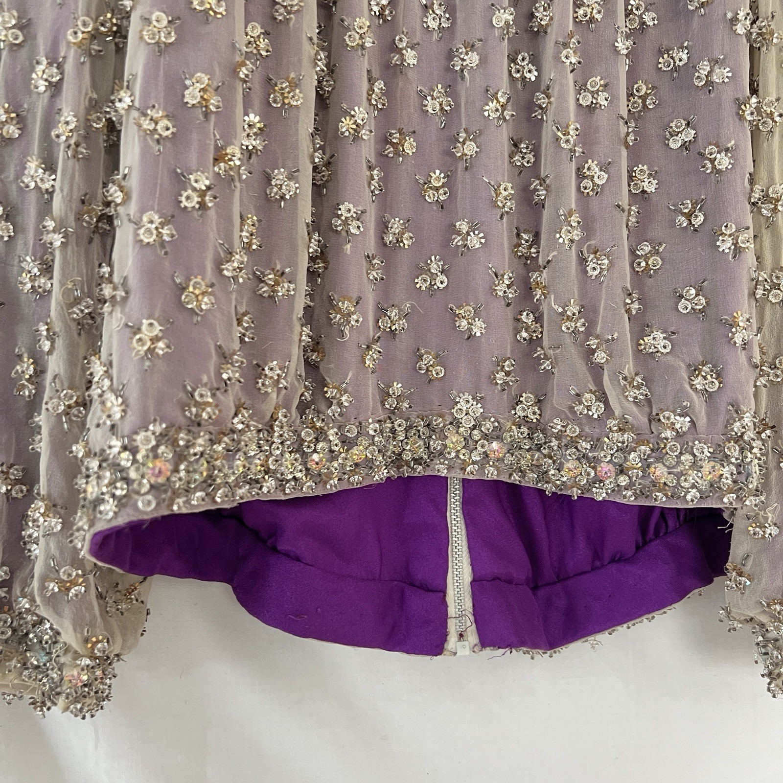 VTG Crystal Evening Jacket / Top Heavy Embellishment Sheer Silk Overlay Sparking