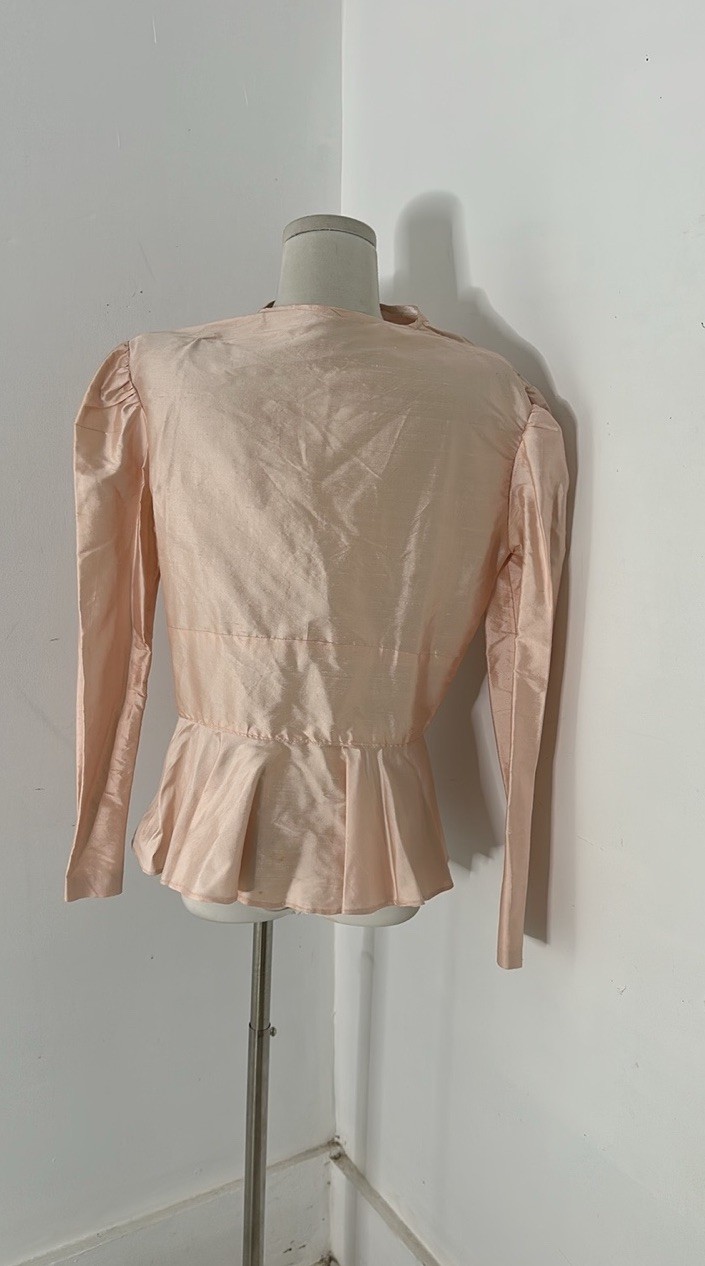 Vintage 80s Does Victorian Pink Regency Peplum blouse
