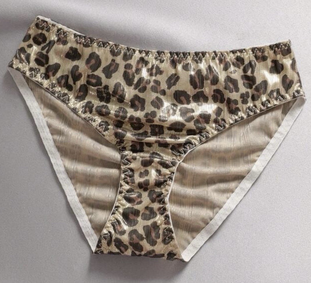 Y2K Glossy Metallic Leopard Animal Print Ruched Bum Bikini Brief Panties XL NEW