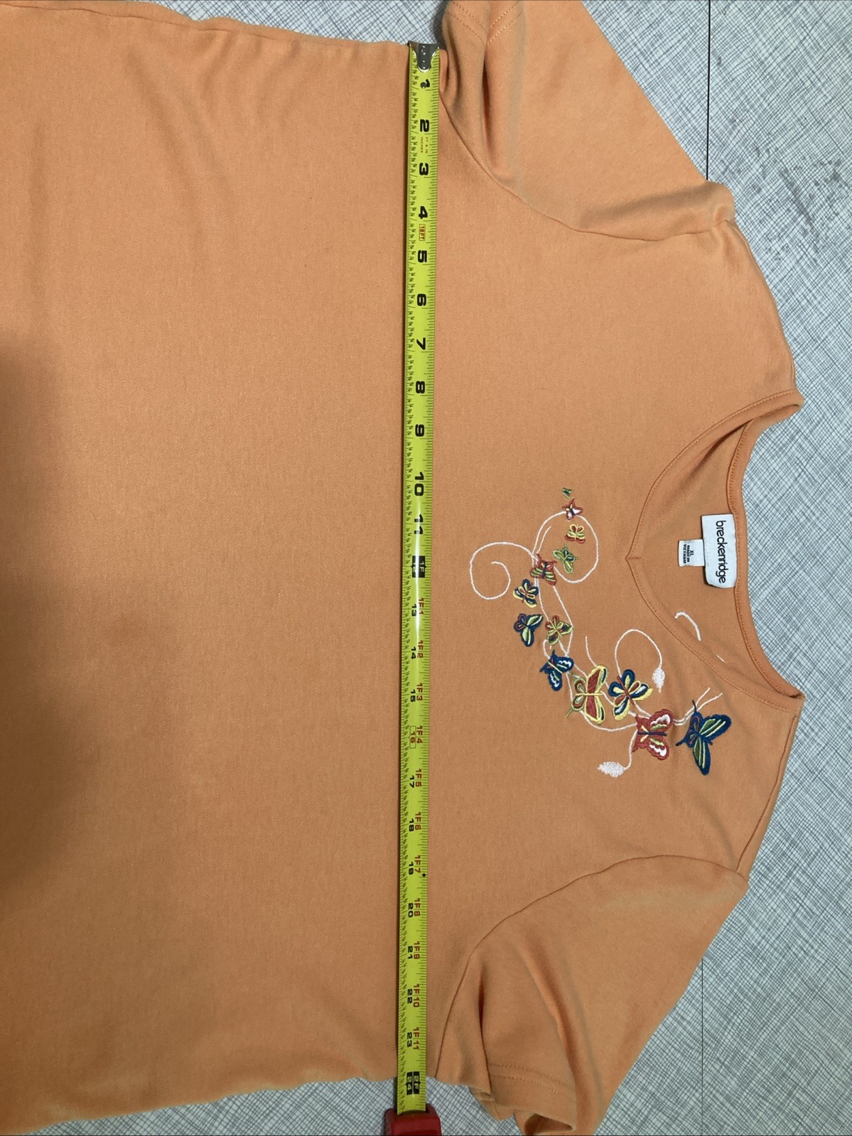VTG 90s Y2K Breckenridge Grannycore Butterfly Embroidered Top XL Peach Orange