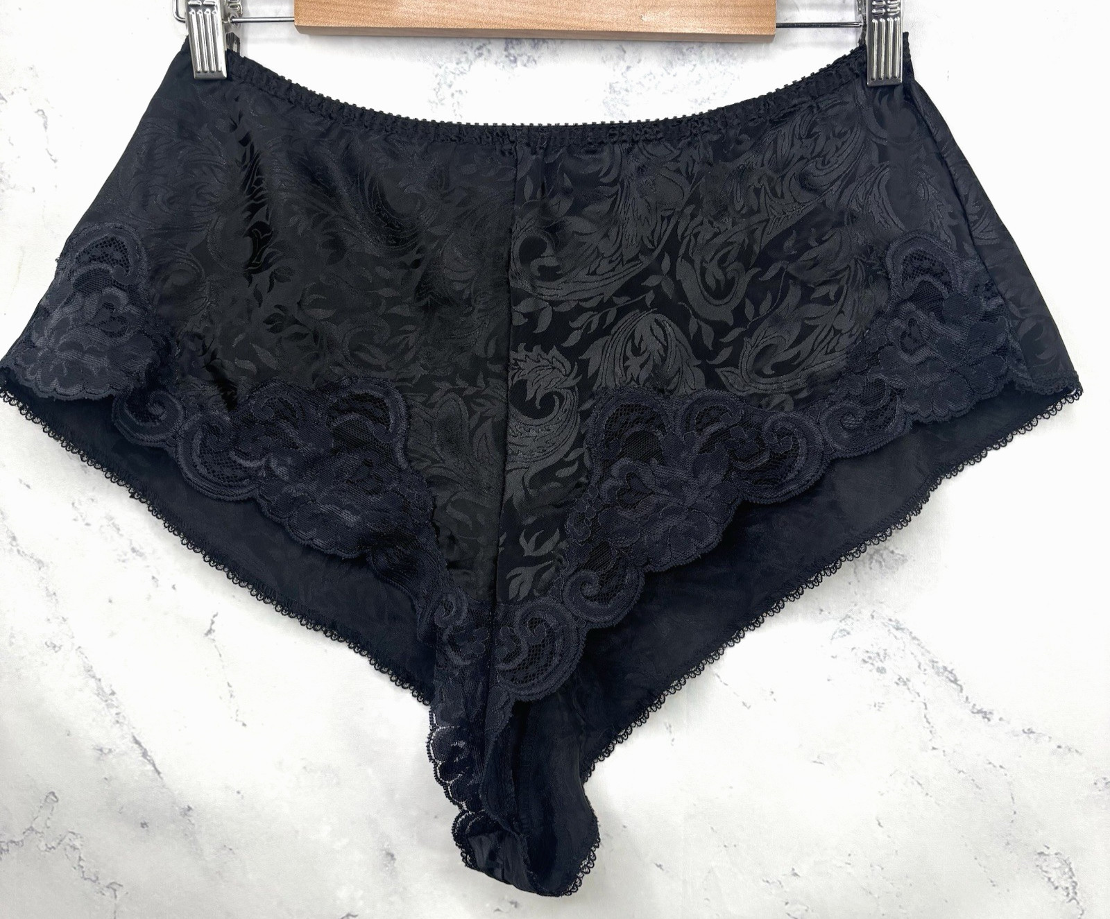 Vtg 70s Lucie Ann II Satin Hi Cut M Fluttery Shorty Sleep Shorts Brocade Gothic
