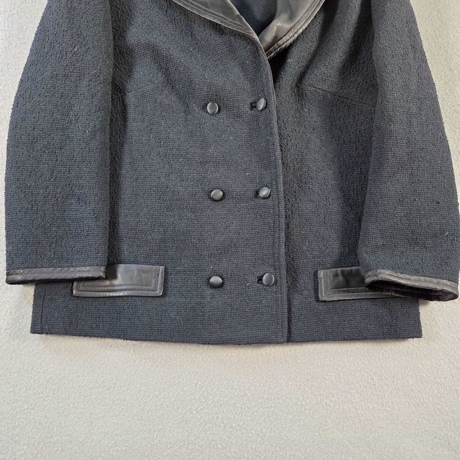 Vintage Butte Knit Jacket Womens Small Black Wool Double Breast Peacoat 60s 70s