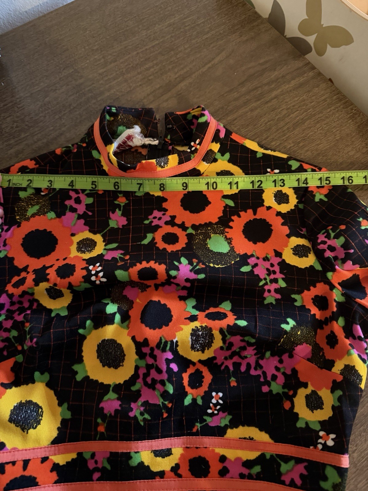 Stunning Vintage 60s-70s Bright Neon Psychedelic Mod Flower Power Flare Dress S