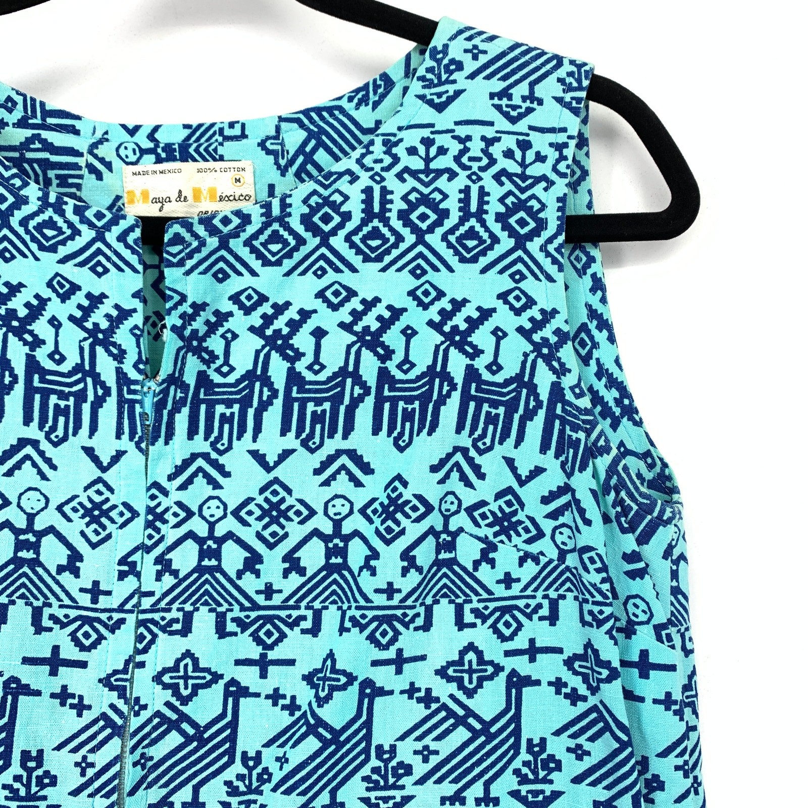 Vintage Maya De Mexico Original Shift Dress Womens Sz S/M Blue Bird Print *READ